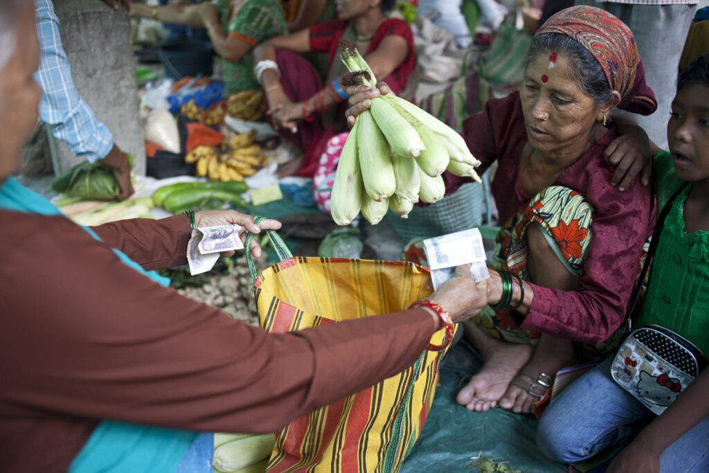 Dilmaya Chhetri selling corn from her village Marccha near Ranipool, Sikkim.